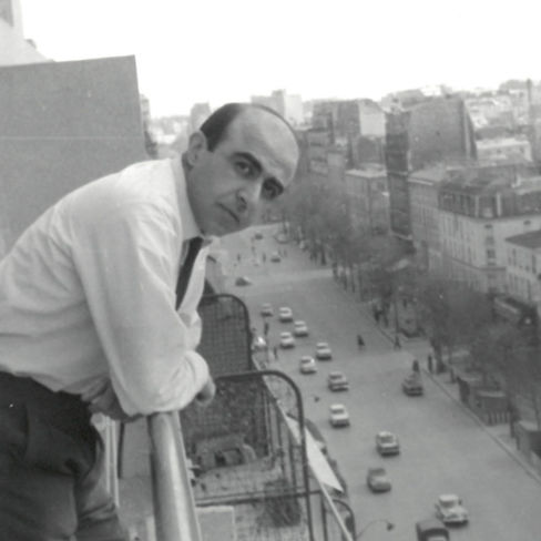 Shahrokh Meskoob leaning over a balcony in 1950